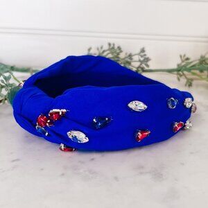 Royal Blue Knot Headband With Red, White and Blue Stones